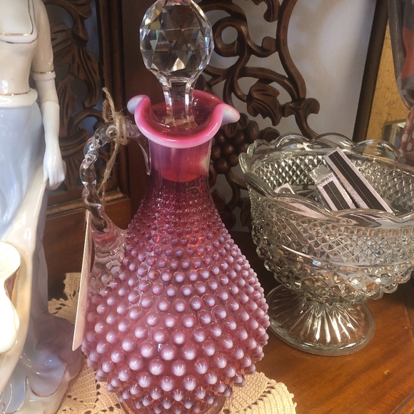 Cranberry hobnail pitcher